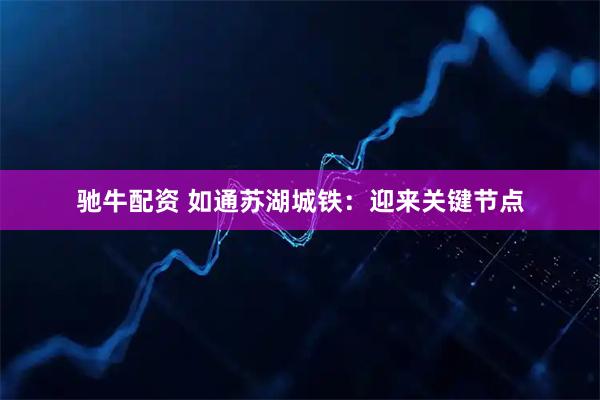 驰牛配资 如通苏湖城铁：迎来关键节点